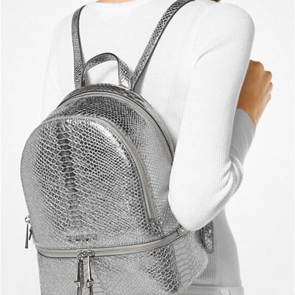 Michael Kors Rhea Metallic Snake-Embossed-Leather Backpack - HTF - Picture 2 of 15